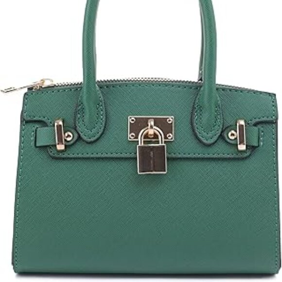 Neiman Marcus Kelly Green Saffiano Faux Leather Satchel Bag - Picture 1 of 5